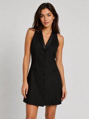 Zara Halter Tuxedo Backless Blazer Dress Black Size Small